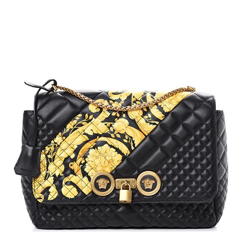 VERSACE Nappa Quilted Icon Shoulder Bag Black